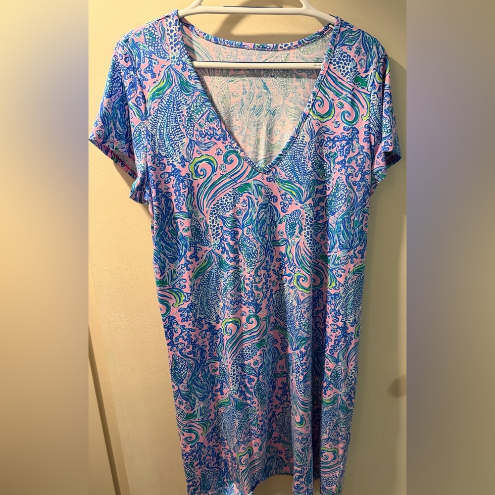 Lilly Pulitzer Blue and Pink Patterned Etta short sleeve dress